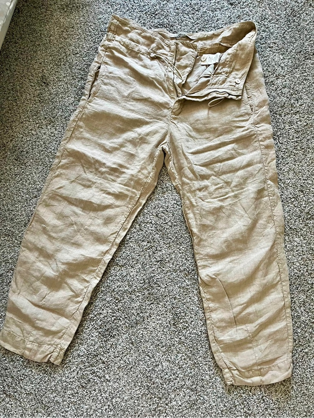 Wide-Leg Linen Blend Pants in Tan